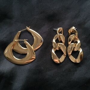 Vintage 1980s Hoop and Chain Earrings Set